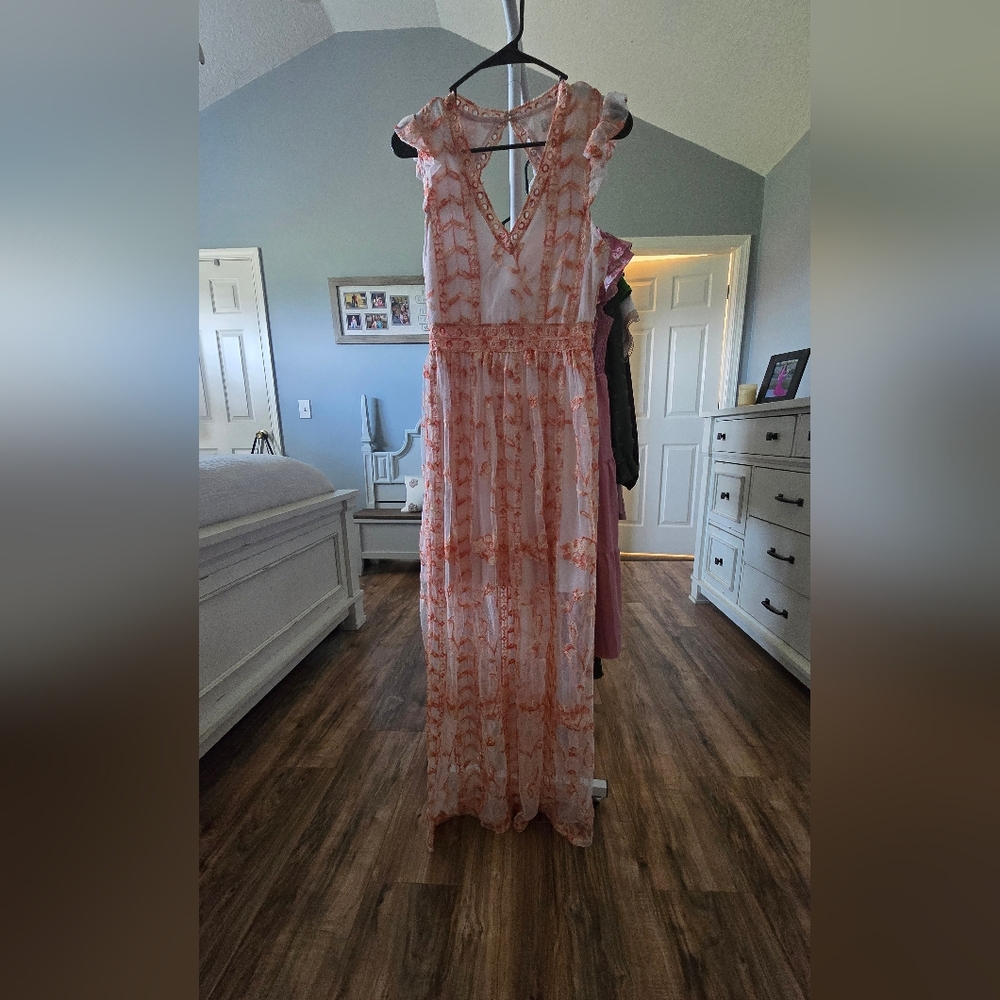 White and Orange Maxi Dress